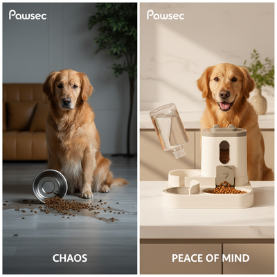 Pawsec - 2in1 Cat and Dog Food Bowl with Water Fountain